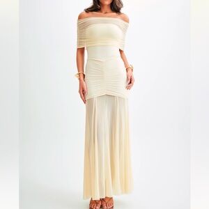 Meshki Caspian Slinky And Mesh Off Shoulder Maxi Dress
